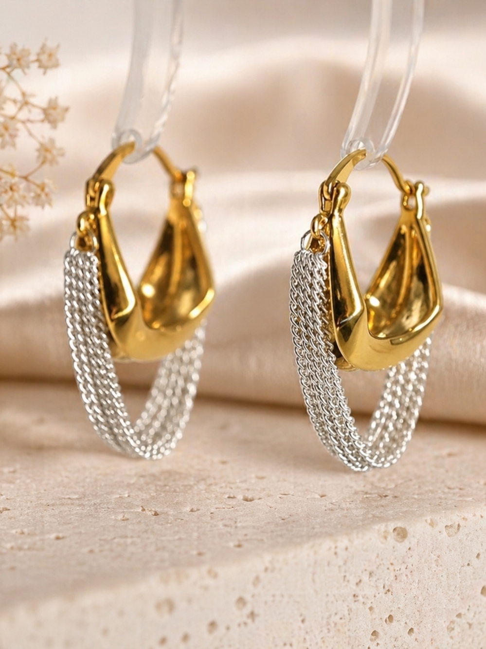 💛NEW💛💛Gold and Silver Two-Tone Chain Hoop Earrings